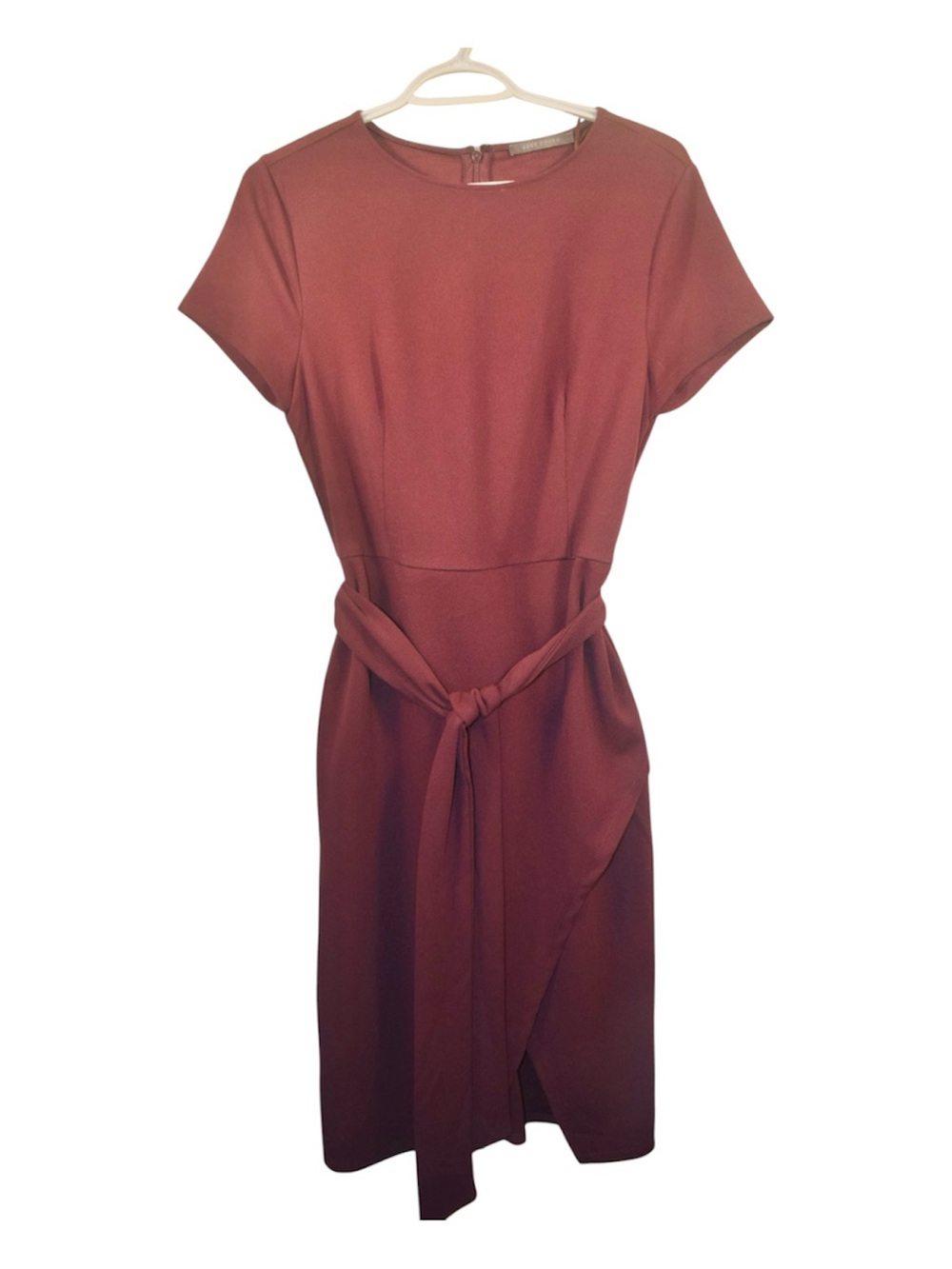 Suzy Shier Rust Short-Sleeve Tie-Waist Burgundy Dress